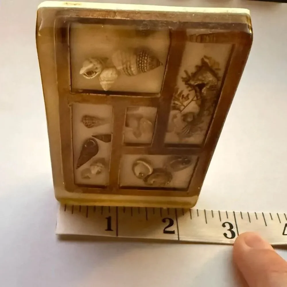 Vintage 1970s Resin Toothpick Holder Real Seashell Seahorse Lucite Retro Kitsch